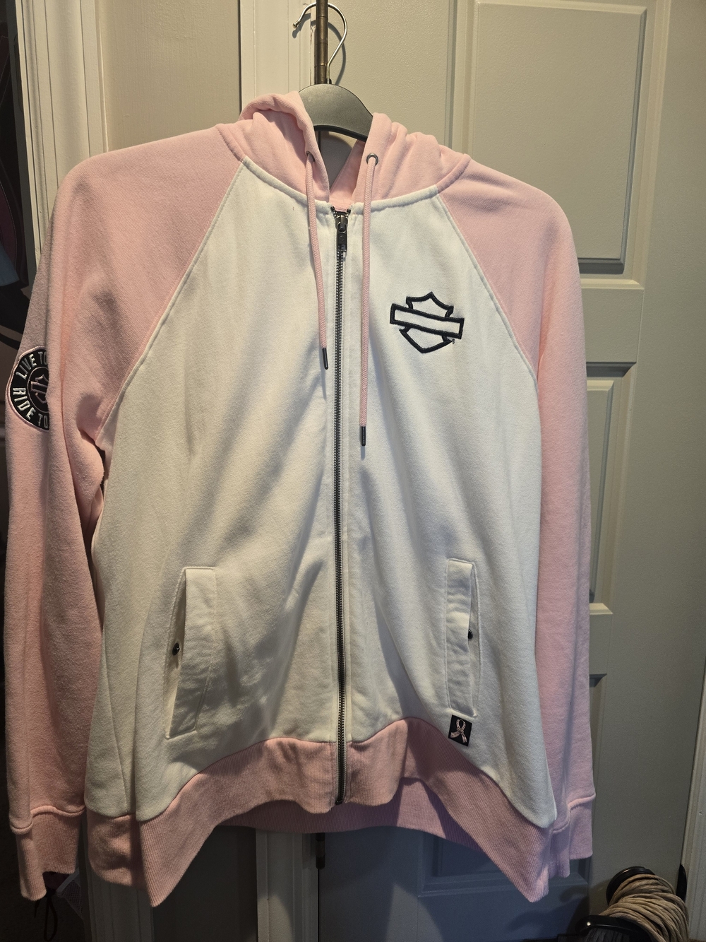HARLEY DAVIDSON Pink & White Hooded Zip Jacket - 1W